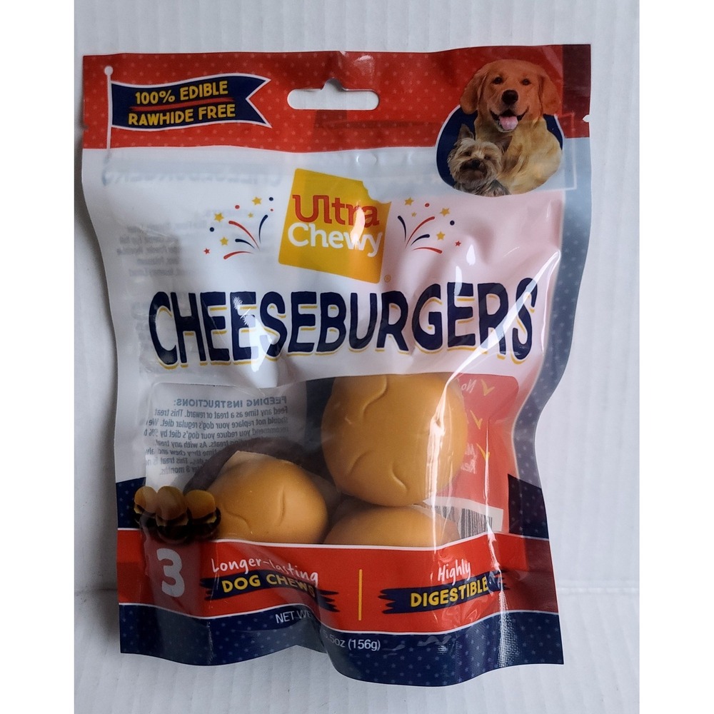Ultra Chewy Cheeseburgers Rawhide Free Dog Chews 3 Count 5.5oz Real Chicken